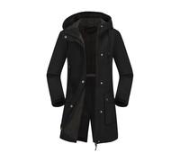 Winter Waterproof Jacket Womens Coats Fleece Jacket Women Warm Parka Coat with Hooded Padded Windproof Warm Coat Parka Full Zip Up Button Mid-Length Outerwear for Outdoor Climbing Hiking Black XXL