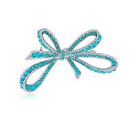 Winter Wedding Holiday Blue Glittering Crystal Bridal Fashion Large Statement Ribbon Bow Scarf Brooch Pin For Women Silver Plated