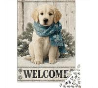 Winter Welcome Sign with Puppy Jigsaw Puzzles Puzzles for Adults Kids. 1000 Pieces Impossible Challenge Toy Educational Games Home Decoration for Educational Games Gifts 70x50cm/1000pcs