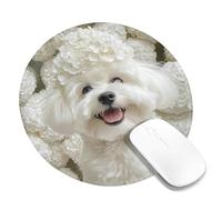 Winter White Floral Desk Mouse Pad, Elegant Hydrangea Design Stitched Edge Mousepad, Rubber Non-Slip Washable Work Mouse Pad for Home and Office Computer, Laptop Round 8x8 Inch