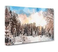 Winter White Forest In Sweden In Abstract Modern Art Canvas Wall Art Print Ready to Hang, Framed Picture for Living Room Bedroom Home Office Décor, 20x14 Inch (50x35 cm)
