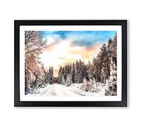 Winter White Forest In Sweden Painting Modern Art Framed Print | A3 Black Framed Wall Art | Ready to Hang | Modern Landscape Picture | Living Room Bedroom Lounge Office