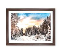 Winter White Forest In Sweden Painting Modern Art Framed Print | A4 Walnut Framed Wall Art | Ready to Hang | Modern Landscape Picture | Living Room Bedroom Lounge Office