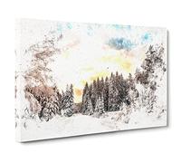 Winter White Forest In Sweden Watercolour Canvas Print | Gallery Wrapped 30mm Frame Wall Art | 30x20 inches | Ready to Hang | Modern Landscape Picture | Living Room Bedroom Lounge Office