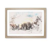Winter White Forest in Sweden Watercolour Framed Print | A2 Oak Framed Wall Art | Ready to Hang | Modern Landscape Picture | Living Room Bedroom Lounge Office