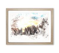 Winter White Forest In Sweden Watercolour Modern Framed Print | A3 Oak Framed Wall Art | Ready to Hang | Modern Landscape Picture | Living Room Bedroom Lounge Office