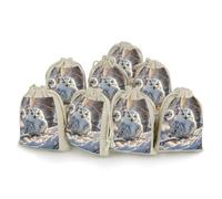 Winter White Owl 8-Pack Burlap Bags Drawstring Gift Bags Party Favors Bag Weddings Pouches for Holidays & Events