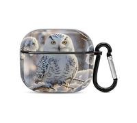 Winter White Owl Bluetooth Earbuds Case Cover Full Body Shockproof Protection Hard Case Support Wireless Charging with Keychain Personalized Gift for AirPods 3