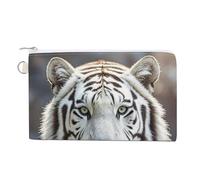 Winter White Owl Coin Purse Canvas Change Pouch with Zipper Small Cosmetic Organizer Bag Women Wallet for Car Keys, Credit Cards, Cash, Lipstick, White Tiger, One Size