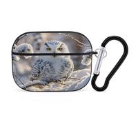 Winter White Owl Earbuds Organizer Shockproof Protective Airpods Pro Cover with Carabiner Clip Anti Fall Carrying Earphone Case Cover for Airpods Pro 2nd Generation Black