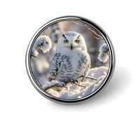 Winter White Owl Lapel Pin Round Button Badge Snow Bird Enamel Style Brooch Metal Pinback for Hat Shirt Backpack Clothing Decor