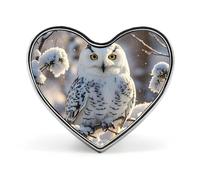 Winter White Owl Lapel Pin Round Button Badge Snow Bird Enamel Style Brooch Metal Pinback for Hat Shirt Backpack Clothing Decor