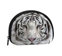 Winter White Tiger, Women's Storage Bag Shell Makeup Bag Small Coin Purse Shell Change Pouch