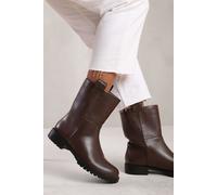 'Winter' Wide Fit Mid Calf Boot With Stitching Detail Where's That From Brown 6E