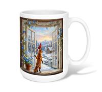 Winter Wildlife Foxes And Cardinal Scene Ceramic Coffee Mug 15oz | Cardinal Bird, Tea Cup, Rustic Cabin Scene, Snowy Mountain View, Morning Glory Flowers, Serene Nature Art