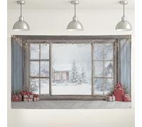 Winter Window Scene Backdrop, Rustic Snowy Landscape Photo Background, Holiday Party Decorations for Christmas Events, Indoor/Outdoor Photography Supplies 71x43 Inch