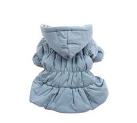 Winter Windproof Warm Cold-Proof Pet Dress Schnauzers Chihuahuas Pugs Poodles Hooded Jacket Floral Bubble Skirt,Blue,XL
