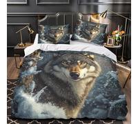 Winter wolf 3D Print 3 Piece Quilt Cover Wildlife art style Comforter Cover Set Breathable Microfiber Hidden Zipper Anti Allergy for Toddlers Kids King（220x240cm）