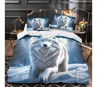 Winter wolf art 3D Printed 3 Piece Set Comforter Cover Fantasy night scene Duvet Cover Super Soft Microfiber Invisible Zipper Dust Mite Resist for Teens Young Adults Seniors Single（140x200cm）