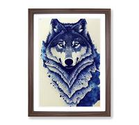 Winter Wolf Art No.2 Framed Print | A2 Walnut Framed Wall Art | Ready to Hang | Modern Animal Picture | Living Room Bedroom Lounge Office