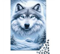 Winter Wolf Face 1000 Pieces Premium Cardboard Artistic Fantasy Style Family Jigsaw Puzzle Stress Relief Puzzle Birthday Gift Precision Cut Zero-gap Fit 52x38cm/1000pcs