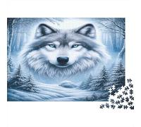 Winter Wolf Face-Artistic Fantasy Style Jigsaw Puzzle Wolf 1000 Pieces Eco-friendly Paper for Kids Beginners Cognitive Difficult Office Break 38x26cm/1000pcs