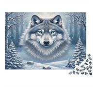 Winter Wolf Portrait 100% Recycled Cardboard Wolf Face in Forest 1000 Piece Puzzle for Adults Beautifully Illustrated Brainteasing 70x50cm/1000pcs