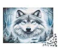 Winter Wolf Portrait 100% Recycled Cardboard Wolf Face in Snow 1000Pc Jigsaw for Adults Challenging & Brainteasing 70x50cm/1000pcs