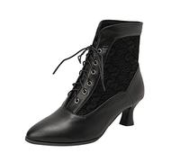 Winter Women Autumn Winter Ankle Boots Elegant Lace Hollow Pointed Toe Front Lace Up Comfortable Footwear (Black, 5. 5)