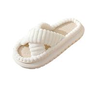 Winter Women Slip On Embroidered Slippers Winter Warm Indoor Shoes For Casual Home Comfort And Relaxation (White, 5)