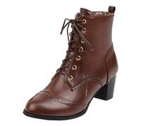 Winter Women Winter Lace Up Thick Heel Boots Foreign Trade Independent Station Korean Edition High Heel Boots Short Boots for Women, brown, 6 UK
