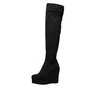 Winter Women's Autumn Winter Fashion Over The Knee Flat Boots Low Heel Solid Suede Lace Up Design Comfortable Casual Footwear (Black, 5. 5)