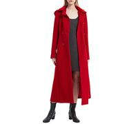 Winter Women's Double Breasted Hooded Long Cashmere Wool Overcoat Jacket Max Length Pea Trench Coat (Red, 8)