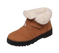 Winter Women's Fashion Winter Ankle Boots Plus Size Velvet Thickened Warm Slip On Low Heel Design for Indoor Outdoor Use (Brown, 5)