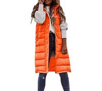 Winter Women'S Long Quilted Gilet - Long Puffer Coats For Women Sleeveless Zip Up Hoodies Vest Warmer Thick Down Puffer Coats With Pockets Side Split Zip Body-Warmer Gilet Outdoor Waterproof Jackets