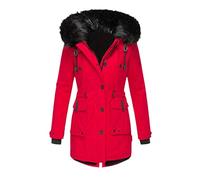 Winter Women's Slim Casual Thick Mid-Length Hooded Jacket Pocket Snow Coat Red 5XL