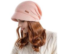 Winter Womens Slouchy Knit Beanie Hat Wide Brim Beret Hat Soft Fleece Liner Crochet Skull Cap Visor Beanie Newsboy Hats Outdoor Winter Ski Hats for Ladies Girls Chunky Cap Warm Chemo Hats for Hair