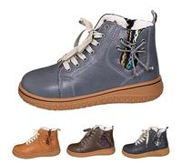 Winter Women's Sneakers Stylish Leather Ankle Boots with Side Zipper Lace Up Comfortable Warm Fleece Lined Casual Footwear for Daily Use (Brown, 5.5)