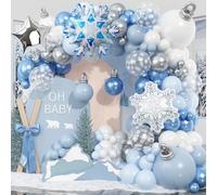 Winter Wonderlan Balloon Garland Arch Kit, Blue White Silver Balloons Snowflake Star Foil Balloons for Baby Its Cold Outside Onderland Christmas Ice Baby Shower Birthday Party Decorations Supplies