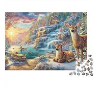 Winter Wonderland 1000 Piece Jigsaw Puzzle for Women, Men Winter Deer Falls Colourful Jigsaws Challenge Games Great Gift 52x38cm/1000pcs