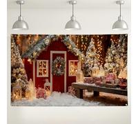 Winter Wonderland Backdrop, Cozy Cabin Christmas Scene Decorations, Snowy Forest Photography Background for Holiday Parties and Events 71x43 Inch