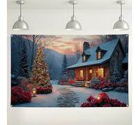 Winter Wonderland Backdrop, Cozy Cottage Snowy Scene Decorations, Christmas Indoor/Outdoor Photography Background for Holiday Parties 71x43 Inch