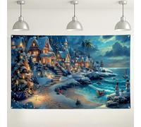 Winter Wonderland Backdrop, Cozy Snowy Village Scene, Blue and White Holiday Decorations Background for Christmas Party Photo Booth Supplies 71x43 Inch