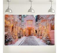 Winter Wonderland Backdrop, Peach Snowy Street Scene Party Decorations, Cozy Indoor/Outdoor Photo Background for Holiday Events 71x43 Inch