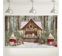 Winter Wonderland Backdrop, Rustic Christmas Cabin Scene Decorations, Holiday Photo Background for Parties, Festive Indoor/Outdoor Use 71x43 Inch