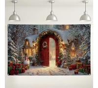 Winter Wonderland Backdrop, Snowy Cabin Christmas Scene Decorations, Cozy Red Door Holiday Background for Photography Party Supplies 71x43 Inch