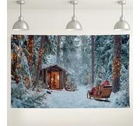Winter Wonderland Backdrop, Snowy Forest Cabin Photography Background, Cozy Christmas Scene for Holiday Parties, Indoor/Outdoor Decorations 71x43 Inch