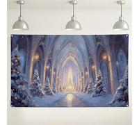 Winter Wonderland Backdrop, Snowy Forest Magical Scene Decorations, Blue and White Photography Background for Christmas Party Booth Supplies 71x43 Inch