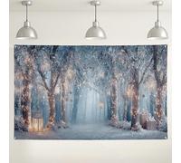 Winter Wonderland Backdrop, Snowy Forest Scene with Lanterns, Cozy Indoor/Outdoor Photography Background for Holiday Celebrations 71x43 Inch