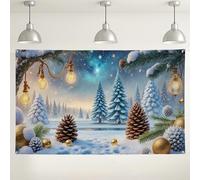 Winter Wonderland Backdrop, Snowy Pine Trees and Golden Ornaments Photography Background, Cozy Indoor/Outdoor Party Decorations for Christmas Events 71x43 Inch